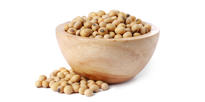 La soja contiene isoflavonas que actúan de forma similar al estrógeno.